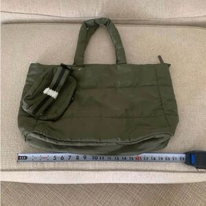 Olive Green Quilted Tote Bag with Pouch